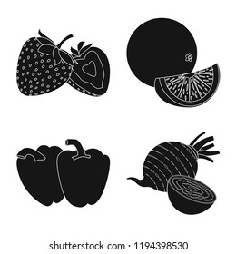 Isolated object of vegetable and fruit symbol. Collection of vegetable and vegetarian vector icon for stock.