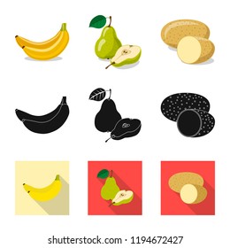 Isolated object of vegetable and fruit symbol. Collection of vegetable and vegetarian vector icon for stock.