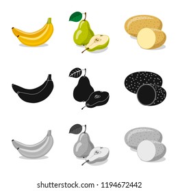 Isolated object of vegetable and fruit symbol. Collection of vegetable and vegetarian stock vector illustration.