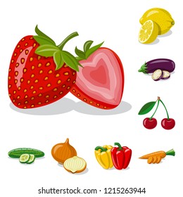 Isolated object of vegetable and fruit symbol. Collection of vegetable and vegetarian stock vector illustration.