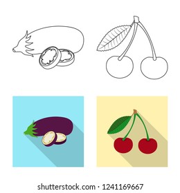 Isolated object of vegetable and fruit symbol. Set of vegetable and vegetarian stock vector illustration.