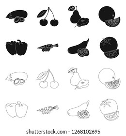 Isolated object of vegetable and fruit symbol. Set of vegetable and vegetarian stock vector illustration.
