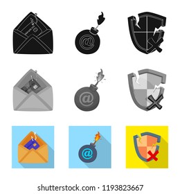 Isolated object of virus and secure icon. Collection of virus and cyber stock vector illustration.