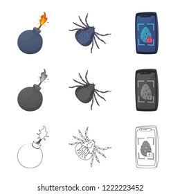 Isolated object of virus and secure icon. Collection of virus and cyber stock vector illustration.