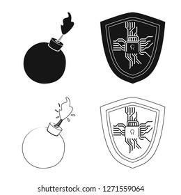Isolated object of virus and secure icon. Collection of virus and cyber stock vector illustration.