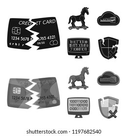 Isolated object of virus and secure sign. Set of virus and cyber stock vector illustration.