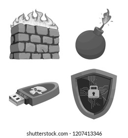 Isolated object of virus and secure sign. Collection of virus and cyber stock symbol for web.