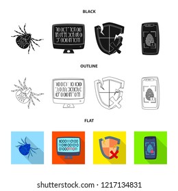 Isolated object of virus and secure sign. Set of virus and cyber stock symbol for web.