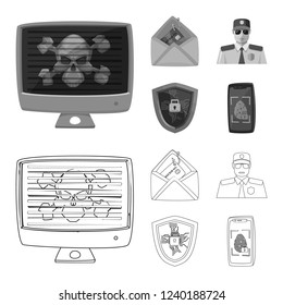 Isolated object of virus and secure sign. Collection of virus and cyber stock vector illustration.