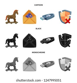 Isolated object of virus and secure sign. Collection of virus and cyber stock symbol for web.