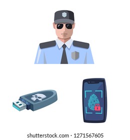 Isolated object of virus and secure sign. Collection of virus and cyber vector icon for stock.