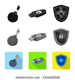 Isolated object of virus and secure sign. Collection of virus and cyber stock vector illustration.