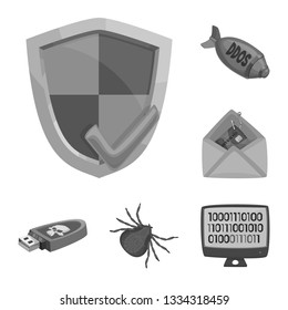 Isolated object of virus and secure sign. Collection of virus and cyber stock symbol for web.