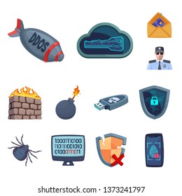 Isolated object of virus and secure sign. Collection of virus and cyber stock vector illustration.