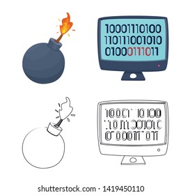 Isolated object of virus and secure sign. Collection of virus and cyber stock symbol for web.