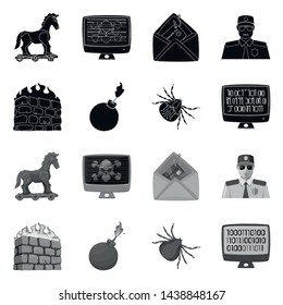 Isolated object of virus and secure sign. Collection of virus and cyber vector icon for stock.