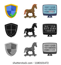 Isolated object of virus and secure symbol. Collection of virus and cyber stock symbol for web.