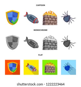 Isolated object of virus and secure symbol. Set of virus and cyber stock vector illustration.