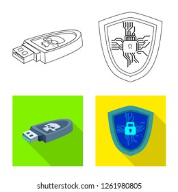 Isolated object of virus and secure symbol. Set of virus and cyber stock vector illustration.