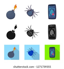 Isolated object of virus and secure symbol. Set of virus and cyber stock symbol for web.