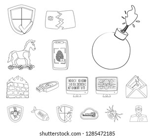 Isolated object of virus and secure symbol. Collection of virus and cyber stock vector illustration.