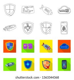 Isolated object of virus and secure symbol. Set of virus and cyber vector icon for stock.