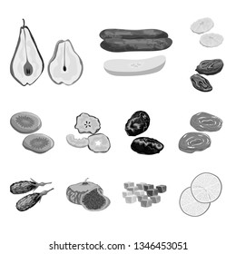 Isolated object of vitamin  and nature  icon. Set of vitamin  and dried  stock vector illustration.
