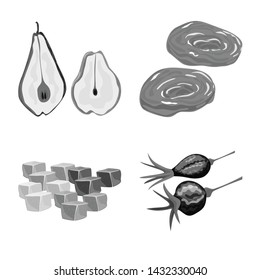 Isolated object of vitamin and nature icon. Set of vitamin and dried stock vector illustration.