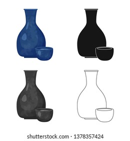 Isolated object of vodka and rice icon. Collection of vodka and japan stock vector illustration.