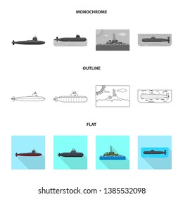 Isolated object of war  and ship icon. Collection of war  and fleet stock vector illustration.