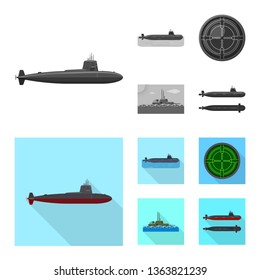 Isolated object of war  and ship logo. Set of war  and fleet stock vector illustration.