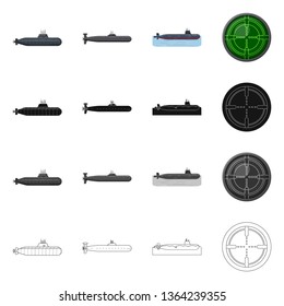 Isolated object of war  and ship logo. Collection of war  and fleet vector icon for stock.