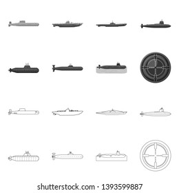 Isolated object of war  and ship logo. Collection of war  and fleet vector icon for stock.