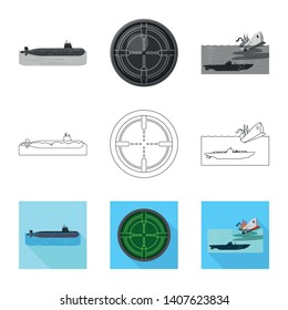 Isolated object of war  and ship logo. Set of war  and fleet stock vector illustration.