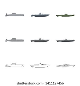 Isolated object of war  and ship logo. Collection of war  and fleet stock vector illustration.