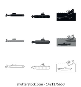 Isolated object of war  and ship logo. Set of war  and fleet stock vector illustration.