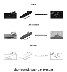 Isolated object of war  and ship sign. Collection of war  and fleet stock symbol for web.