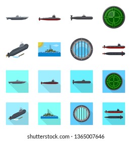 Isolated object of war  and ship sign. Set of war  and fleet stock vector illustration.