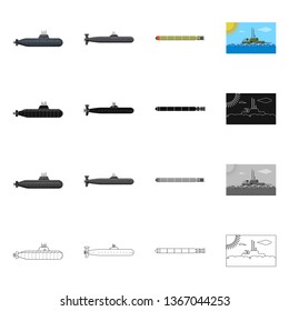 Isolated object of war  and ship sign. Collection of war  and fleet stock vector illustration.