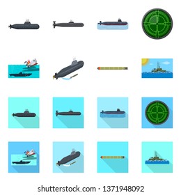 Isolated object of war  and ship sign. Set of war  and fleet vector icon for stock.