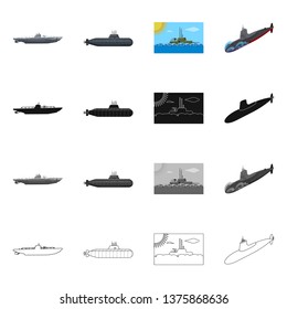 Isolated object of war  and ship sign. Collection of war  and fleet vector icon for stock.