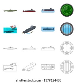 Isolated object of war  and ship sign. Set of war  and fleet stock vector illustration.