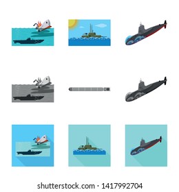 Isolated object of war  and ship sign. Collection of war  and fleet stock vector illustration.