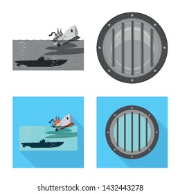 Isolated object of war and ship sign. Set of war and fleet stock vector illustration.
