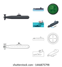 Isolated object of war and ship sign. Collection of war and fleet stock symbol for web.