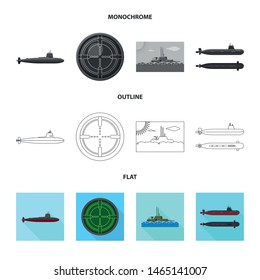 Isolated object of war and ship sign. Collection of war and fleet vector icon for stock.
