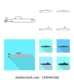 Isolated object of war  and ship symbol. Set of war  and fleet vector icon for stock.