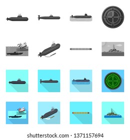 Isolated object of war  and ship symbol. Collection of war  and fleet stock symbol for web.