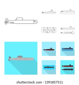 Isolated object of war  and ship symbol. Set of war  and fleet vector icon for stock.