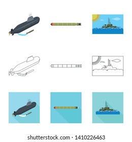 Isolated object of war  and ship symbol. Collection of war  and fleet stock vector illustration.